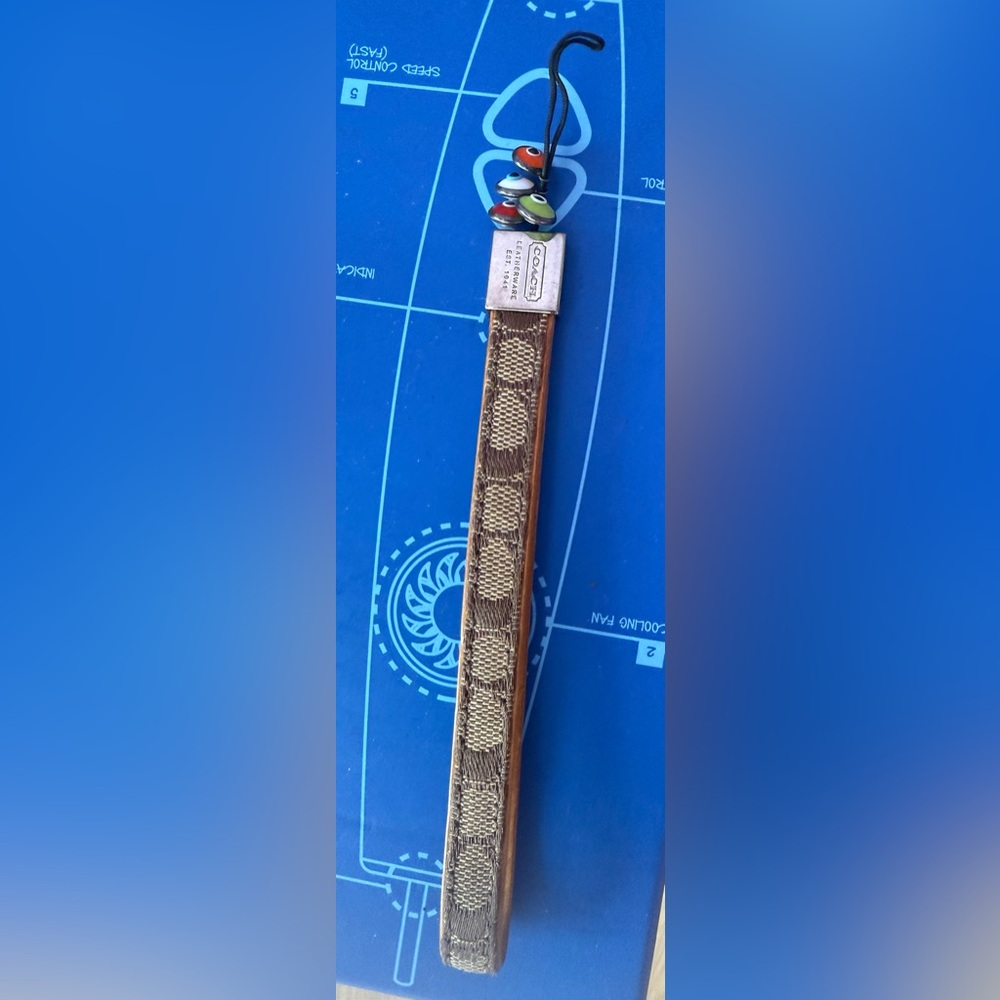 Coach Tan and Brown cell or tablet lanyard , from the early 2000s, and some bead